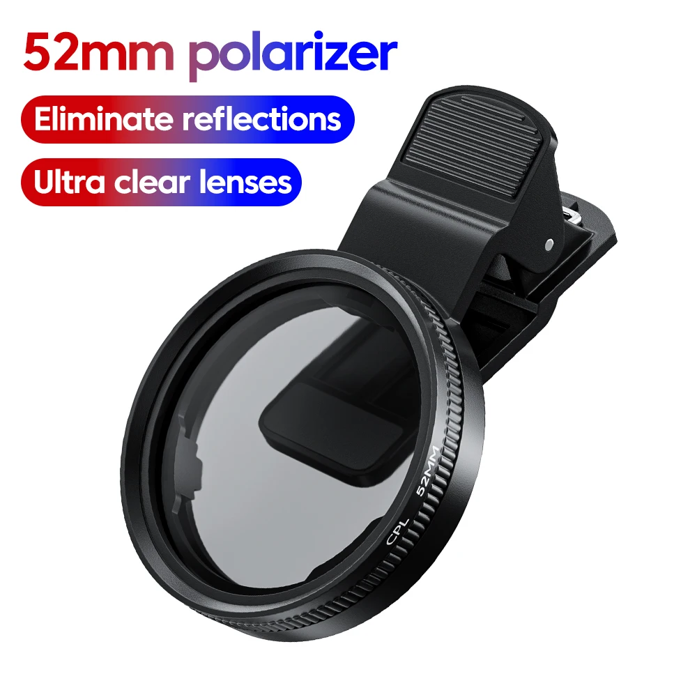 52MM CPL Filter Circular Phone Camera Lens Universal Polarizer Filter Lens Clip No Reflections For Samsung Iphone Smartphones