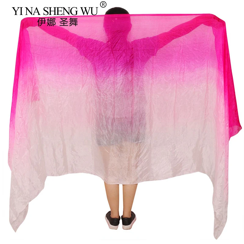 1Pc Puntelli di danza del ventre in seta naturale Donne Ragazze Velo da performance sul palco Rosa + Rosa + Velo di seta di danza del ventre bianco 250/270 cm * 114 cm