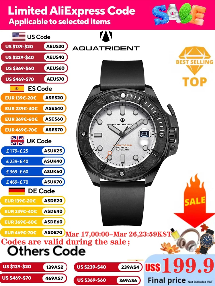 Aquatrident Carbon fibre 45MM deep dive men's luxury leisure watch NH35 automatic mechanical sapphire watch 500M waterproof