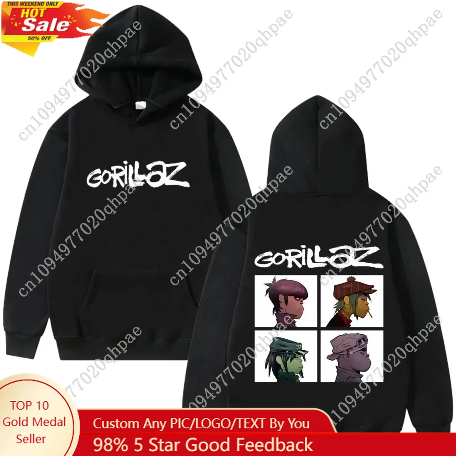 

The Gorillaz Rock Band's Fashion Album Features Pattern Prints on Men's Hoodies Sweatshirts Hip-hop Alternative Retro Pullovers