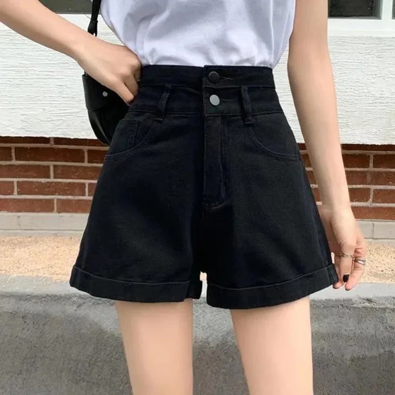 Summer Women Korean Ins Fashion High Waist Jeans Hot Sale Female Solid Denim Shorts Lady Casual Daily Short Pants