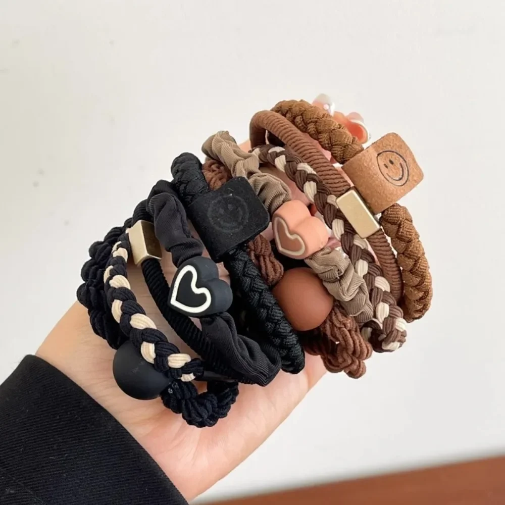 5 sztuk/zestaw proste serce kulki Charms Scrunchie brak uszkodzeń elastyczne plecione gumki do włosów liny kobiety dziewczęta kucyk Holder opaski gumowe — zdjęcie 5