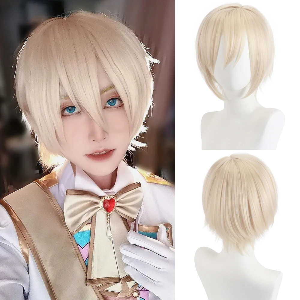 VICWIG Men Short Wig Synthetic Straight White Blonde Black Anime Cosplay Heat Resistant Hair Wig for Daily Party