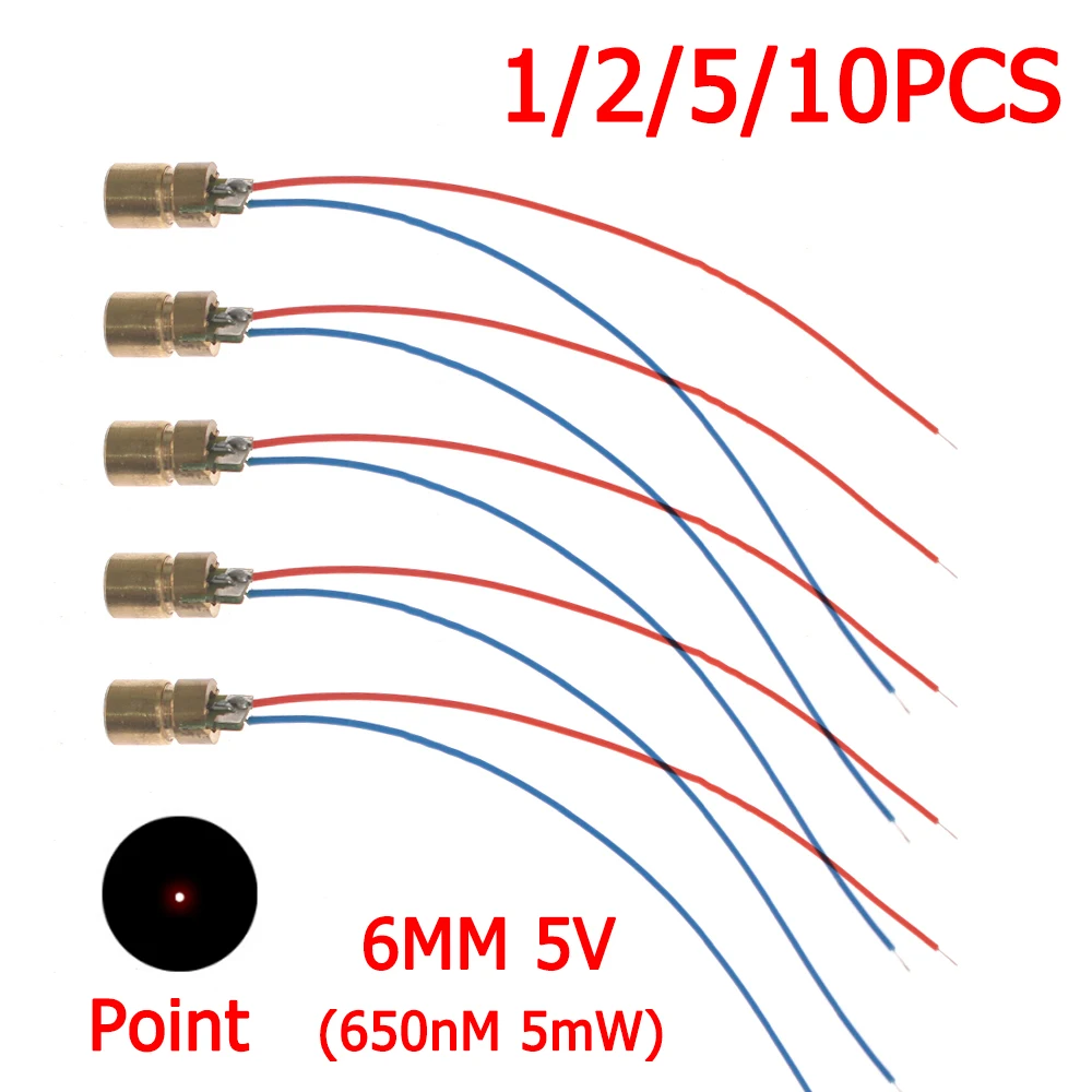 1-10pcs Laser Pointer Diode 650nm 5mW RED Dot Laser Diodes Module 5V Pointer Sight Copper Head Industrial Class