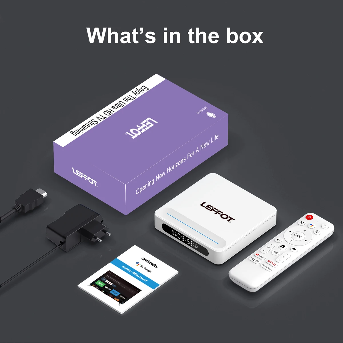 LEFFOT H618Plus Tv Box Android14 Allwinner H618 WiFi6 BT5.4 100M Ethernet 8K@60fps HD Output Google Voice Assistant Set-Top Box