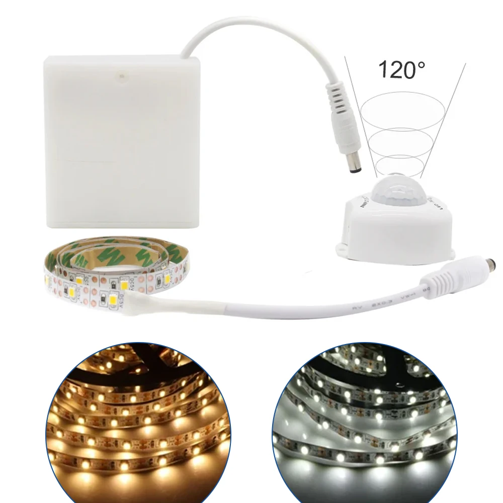 

Батарейный блок с датчиком движения, светодиодная лента, лампа, лента PIR DC 5 В SMD 2835 4AA, ленточное освещение с питанием от батареи для шкафа