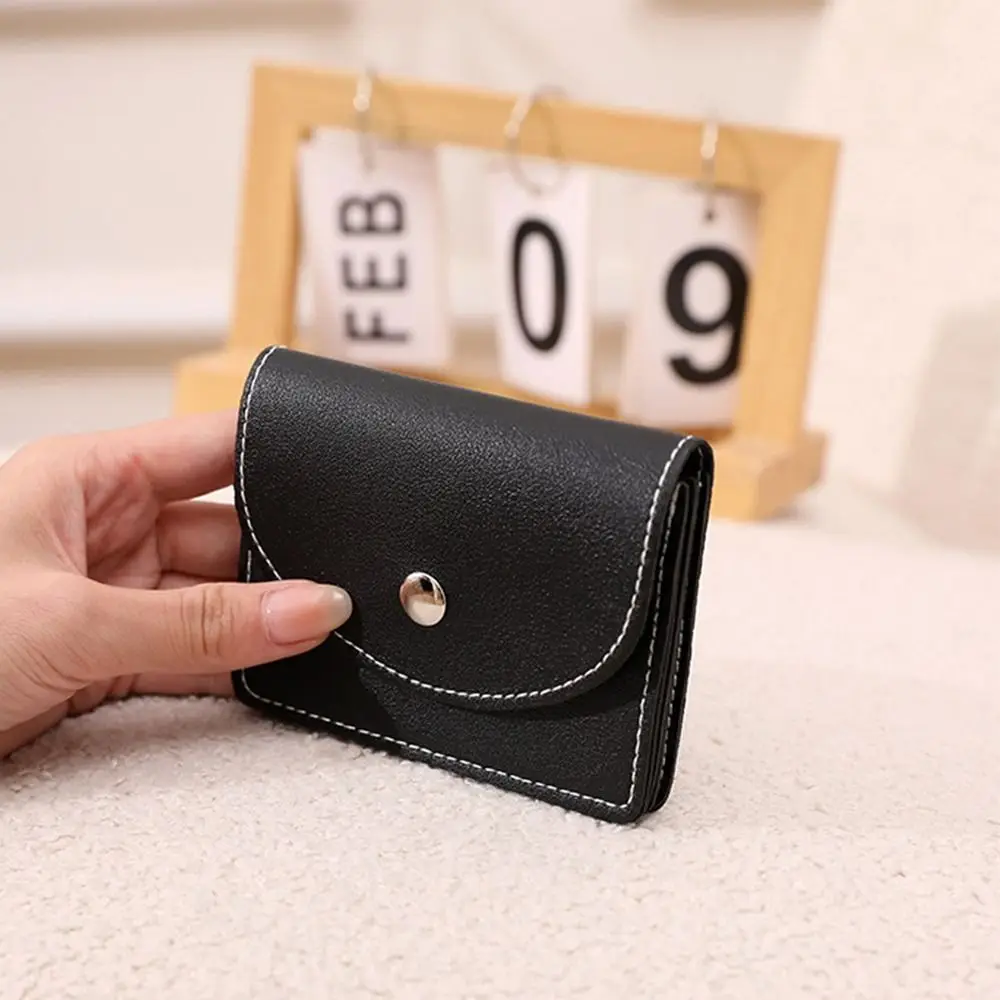 Retro Korean Style Thin Card Bag Short Clutch Magnet Buckle Mini Wallet PU Solid Color Card Holder Women