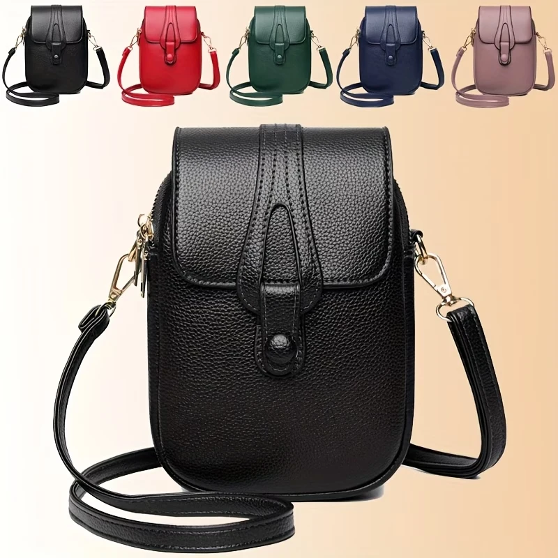 Women Mini PU Leather Phone Crossbody Bag Small Shoulder Purse Multi-color Casual Lightweight Cell Phone Bag for Daily Travel