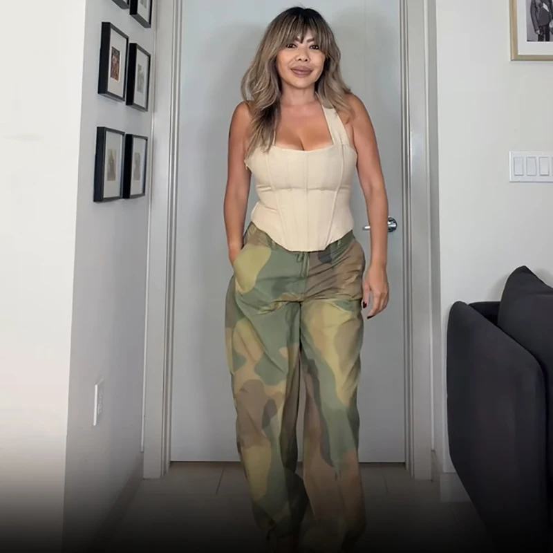 Stylish Casual Camo Pants Fashionable Loose Retro Women Trousers Versatile Classic Club Daily Street Ladies Bottoms