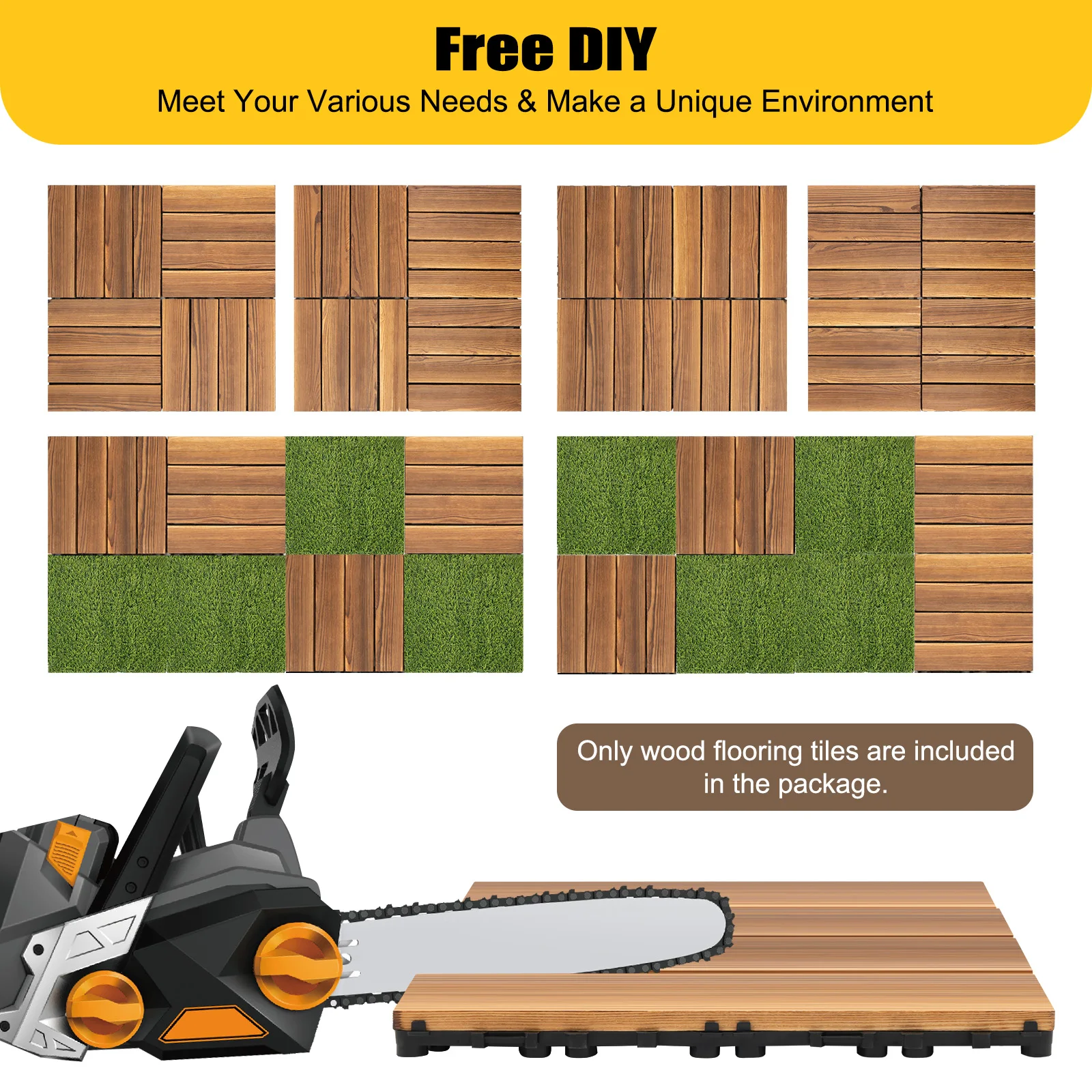 36 Pack DIY Hardwood Interlocking Patio Deck Tiles, 12" × 12" Wood Interlocking Flooring Tiles, Interlocking Patio Tiles