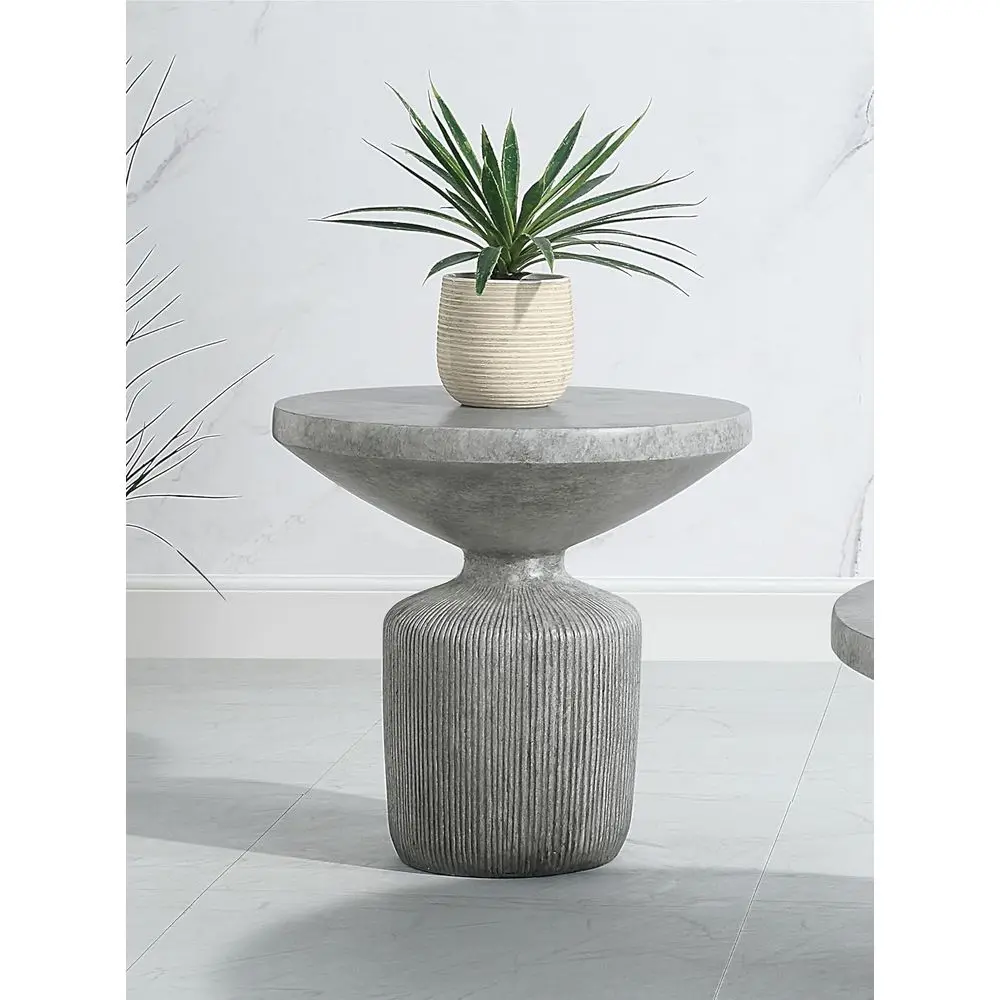 

Weathered Gray Contemporary Drum Side Table, 21 Round Concrete End Table for Living Room, No Assembly Required