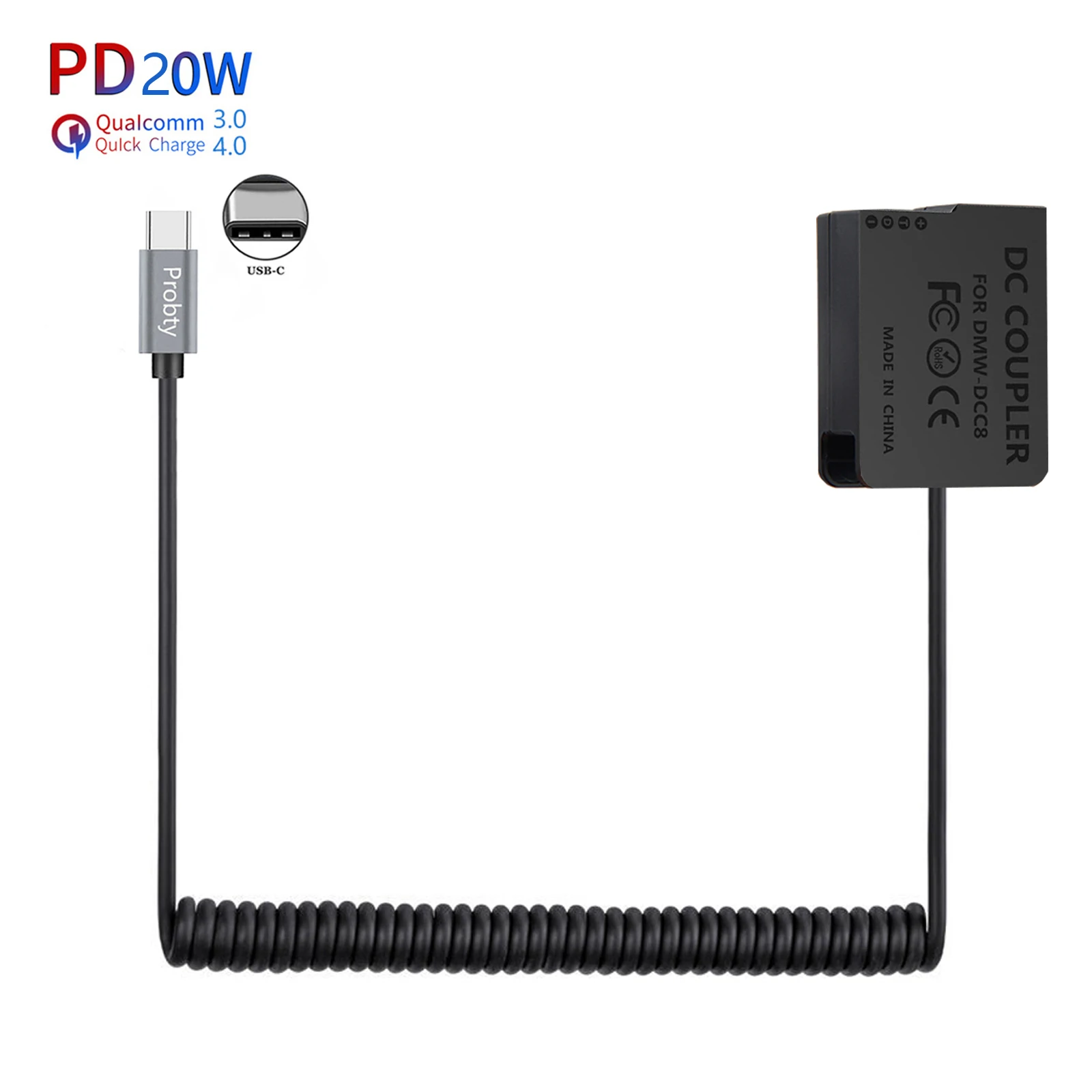 Type-C PD DMW-BLC12 Dummy Battery DMW-DCC8 AC Power Adapter for Panasonic FZ200 FZ300 FZ1000 FZ2500 G5 G6 G7 G80 G85 GX8