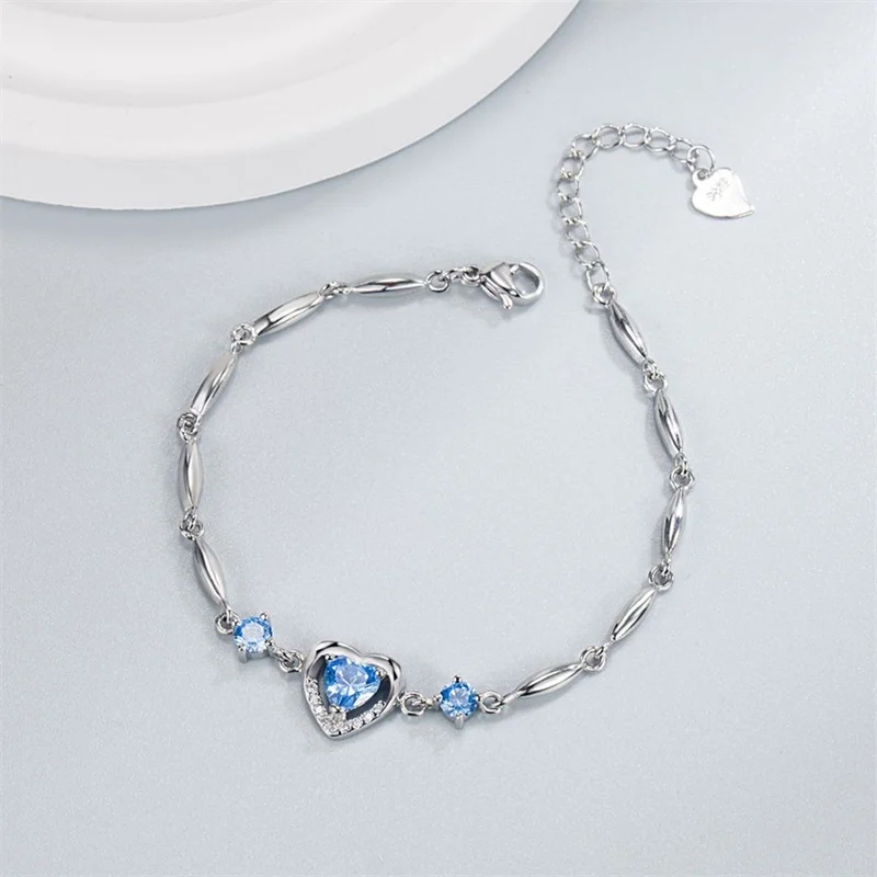 Popular Crystal Heart Bracelet For Princess Hand Accessories Temperament Lady 925 Sterling Silver Bracelet  Women Jewelry Set