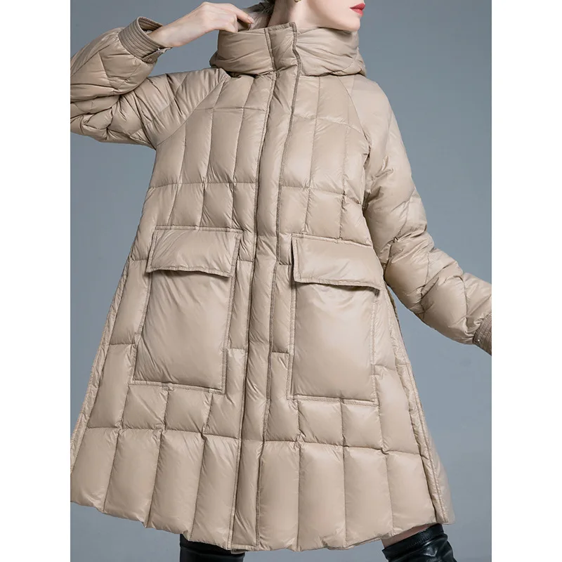 

Luxury High Quality White Duck Down Quilted Down Jacket Women Warm Winter Hooded Down Trench Coat Puffer Jacket Design Clothing