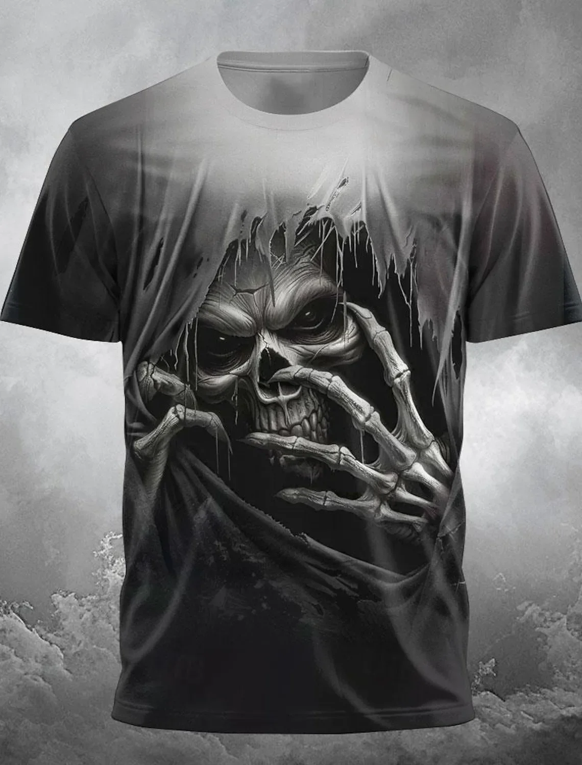 Trendy Men Halloween Grim Reaper Moon Fire 3D All Over Print T Shirt Vintage Gothic Skull Scythe Graphic Short Sleeve Tee Tops