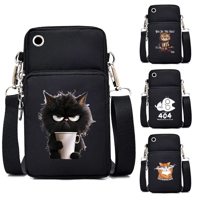 Torebki damskie czarna wybuchowa kawa kot torby kurierskie kobieca torba na ramię z motywem kreskówkowym torebka modne torby na telefon komórkowy typu crossbody