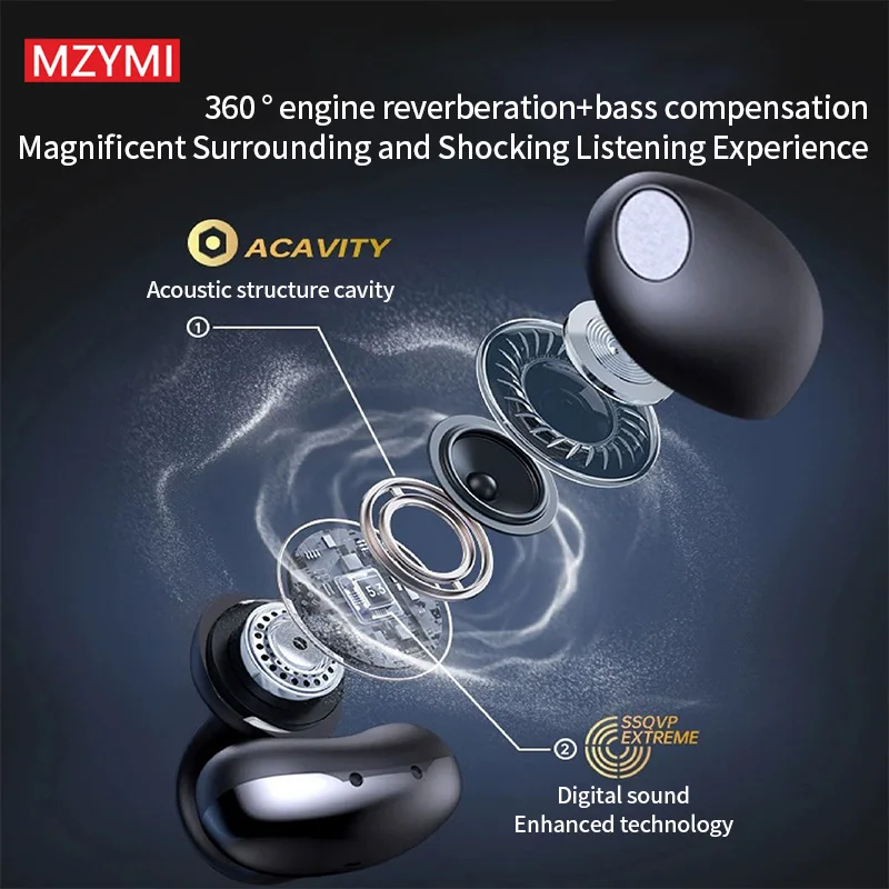 MZYMI HM20 nuova cuffia Bluetooth senza fili Clip per l'orecchio Sport Running Headset ENC Noise Cancelling Touch Control auricolare con microfono