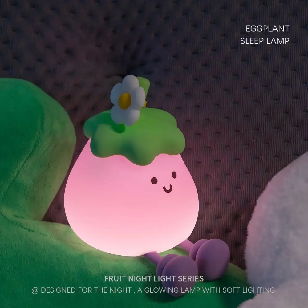 Cute Soft Light Eggplant Nightlight Eye Protection 3 Gear Touch Lamp Timing Pat Dimming Sleeping Nightlight Bedroom