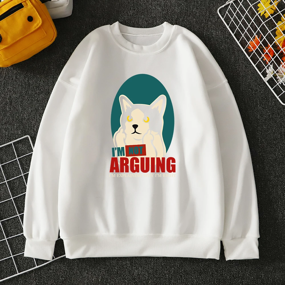 Funny Cat I Am Not Argue Printing Hoodies Women Harajuku Casual Hoodie Fashion Vintagehoody Fleece Oversized Female Sweatshirts