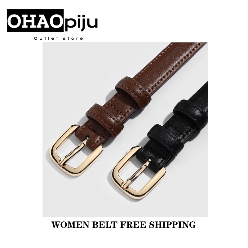 Cinturón de cuero ajustado para mujer, hebilla de Metal de lujo, traje de talla pequeña Simple, pantalones vaqueros informales de negocios,