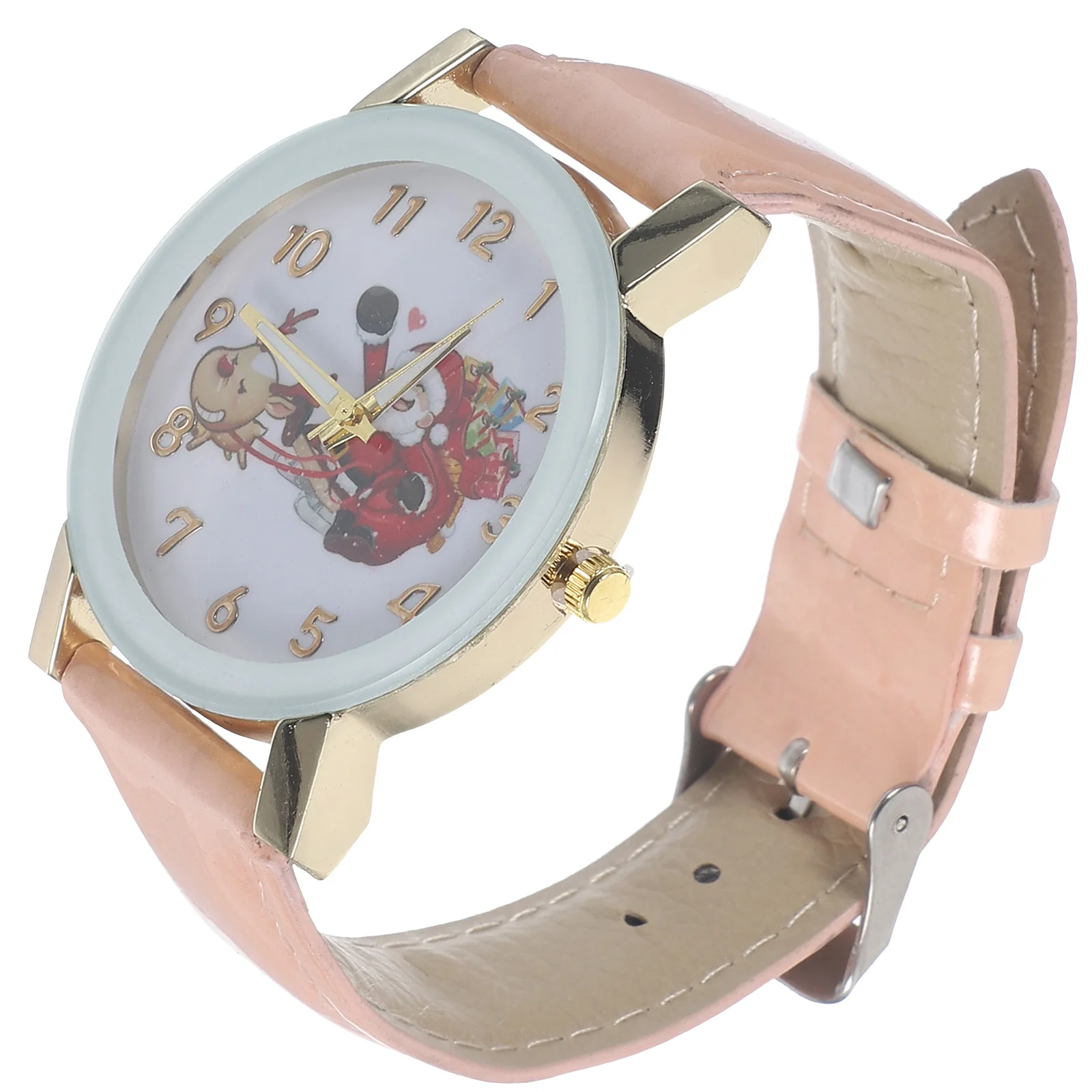 1PC kersthorloge cartoon patroon horloge quartz horloge met riem (wit) kersthorloge horloge voor dames