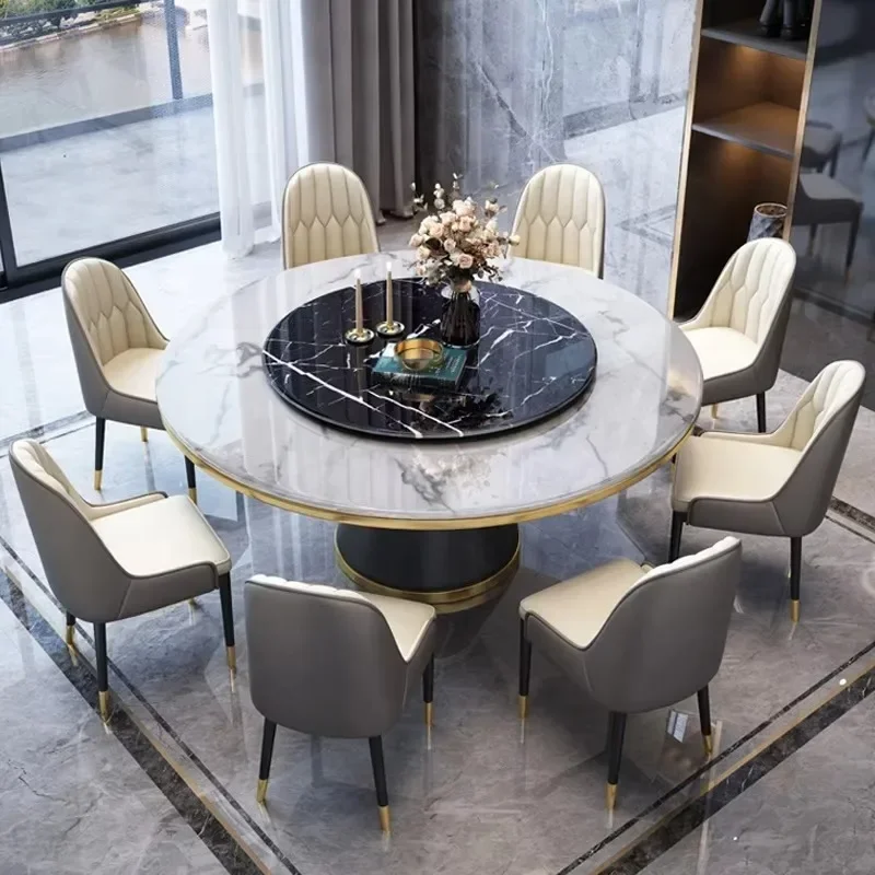 Luxury Dining Table 8 Chairs, Dining Rooms 8 Modern Chairs，Table and Chair Combination Round Table with Turntable