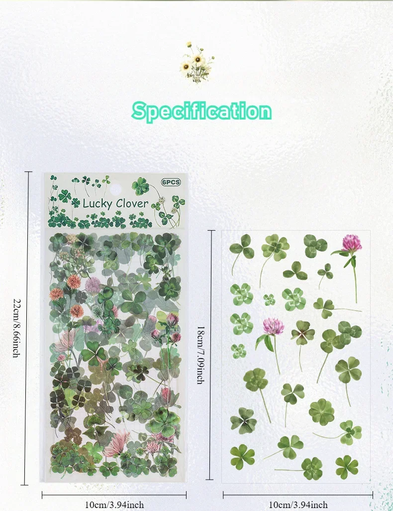 6 Sheets/pack PET Die-cut Sticker Retro Plants Flowers Ferns Clovers Lavenders DIY Scrapbook Junk Journal Collage Materials