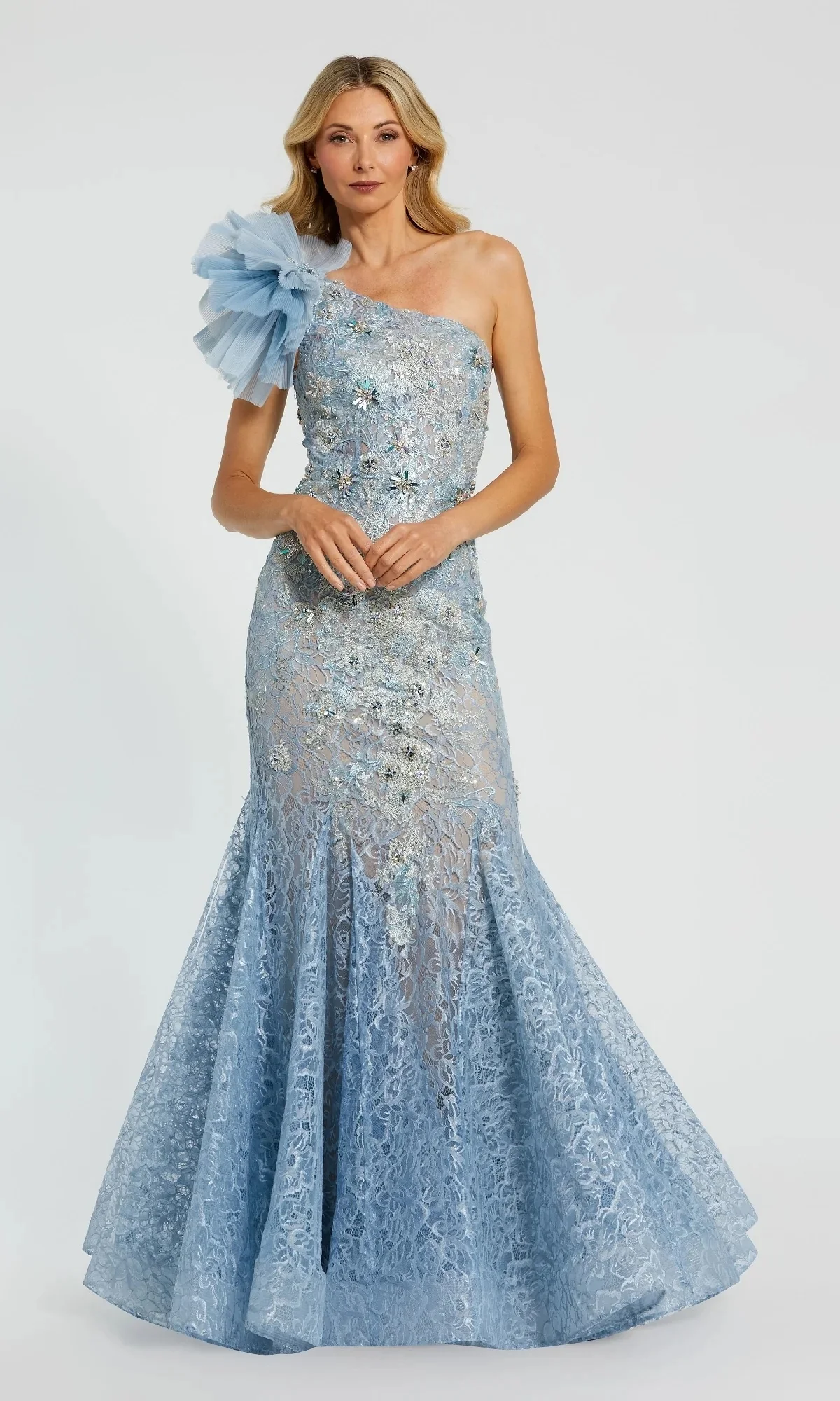 

Arya Elegant Sky Blue Evening Dresses Lace for Floor-Length One-Shoulder Cocktail Party Beading Vestidos De Fiesta Customized