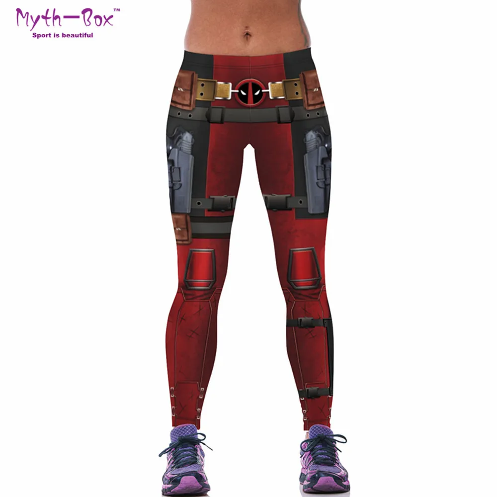Kobiety legginsy sportowe Cosplay Deadpool drukuj 3D elastyczne do ćwiczeń spodnie do ćwiczeń Skinny Fitness Capris spodnie do biegania Jogging Jeggings