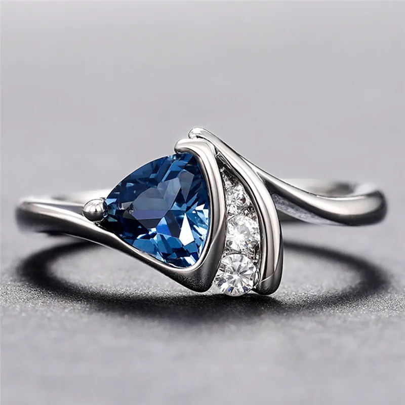 925 Sterling Silver Blue Cubic Zirconia Ring for Women High Quality Band Wedding Rings Anniversary Gift