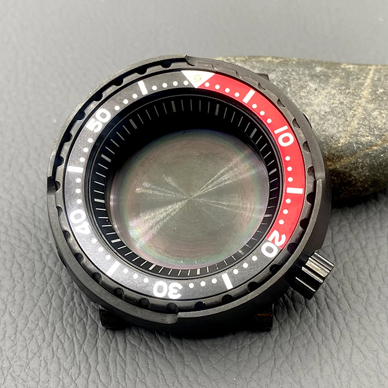 47mm Black Tuna Canned Watch Case NH35 Case Fits NH35 NH36 4R 7S Movement 20ATM Waterproof Divers Cases Customizable