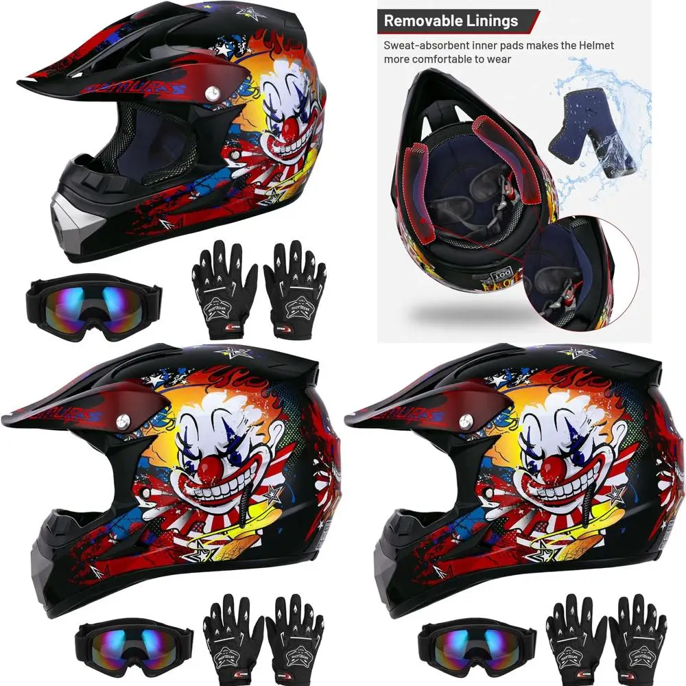 خوذة الدراجة الترابية للشباب مع نظارات وقفازات للأعمار من 5 إلى 14 عامًا، مناسبة لمركبة الأطفال، ذات العجلات الأربع، موتوكروس، BMX، MX، UTV، Offro #1