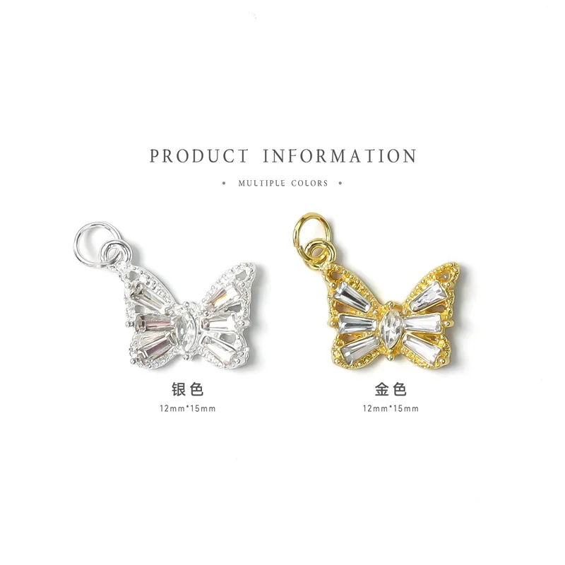 10Pcs Butterfly Nail Rhinestones Dangle Alloy 3D Gold&Silver Crystal Nail Piercing Dangle (12*15mm)Butterfly nail Piercing Decor