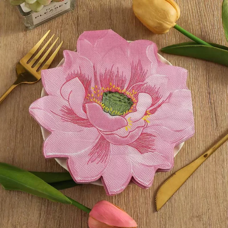 20 Sheets 33*33cm 2-Ply Irregular Lotus Pink Napkins Party Decorations Colored Print Tissue DIY Decoupage Paper