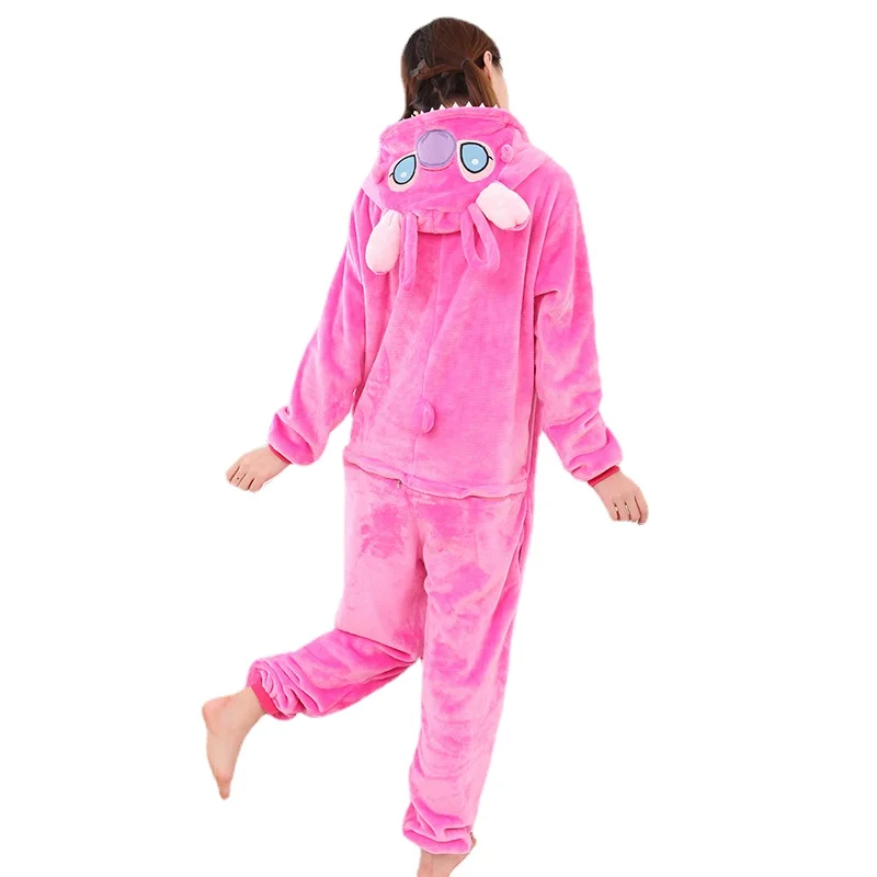 Adults lion Stitch Cosplay Costume Kigurumi Onesies Pajamas Cartoon Women Grils Warm Flannel Hooded Sleepwear Winter Homewear