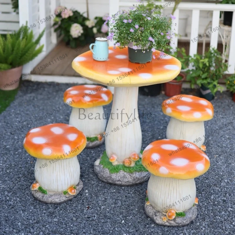 Garden Decoration Simulation Mushroom Table Stool Outdoor Garden Lawn Landscape Arrangement Ornament view 3