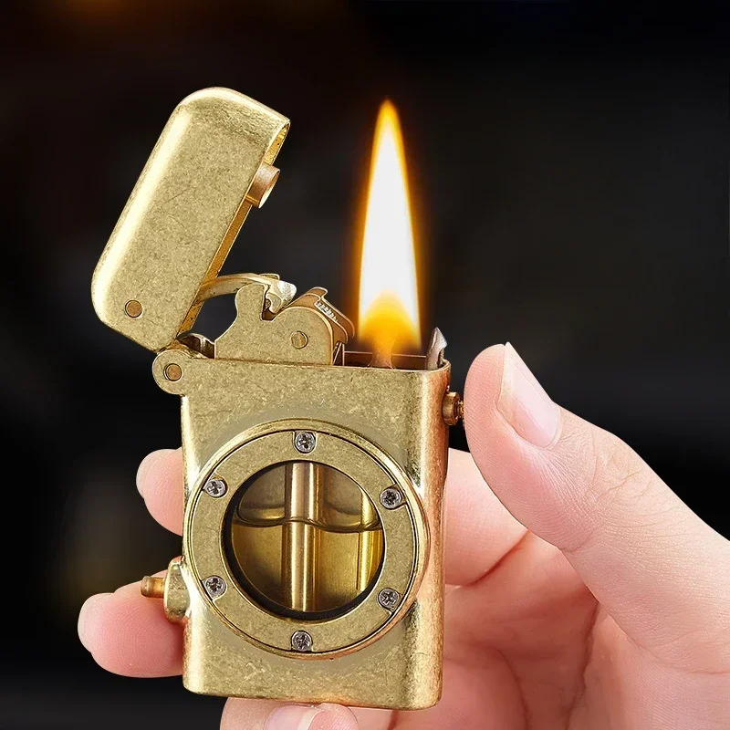 Creative Mechanical Ejection Retro Kerosene Lighter, Transparent Fuel Tank, Personalized Gift for Men, Collectible