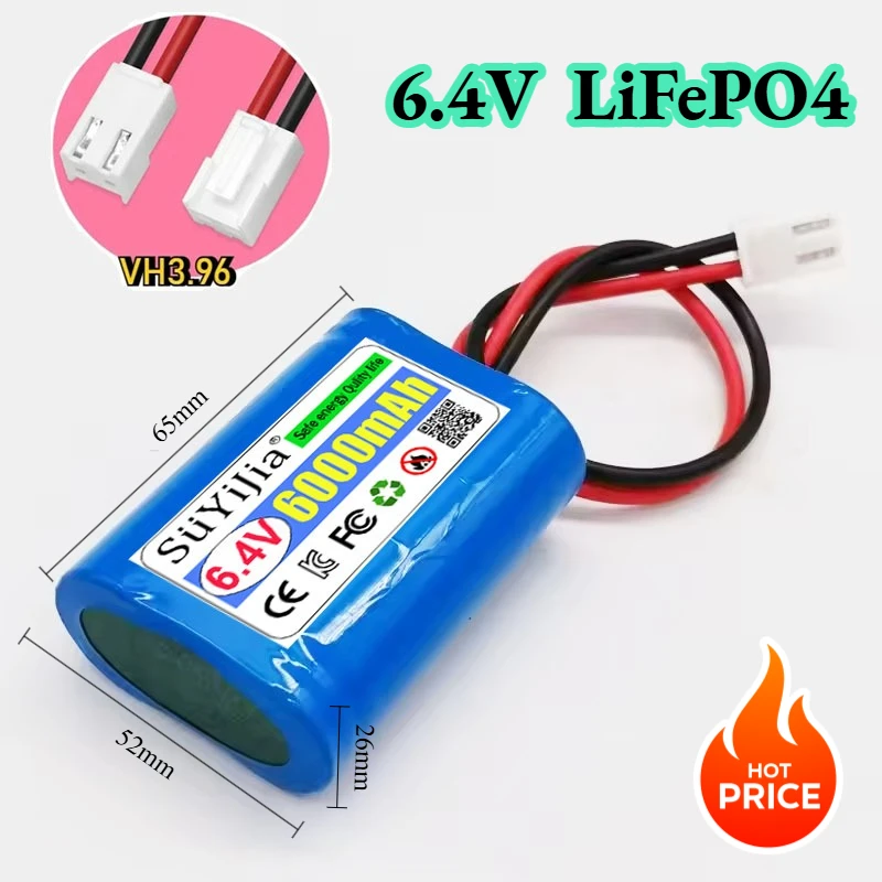 LiFePO4 Battery 6000mAh 6.4V Lithium Iron Phosphate Battery Pack Emergency Supply Elevator Intercom Terminal Battery