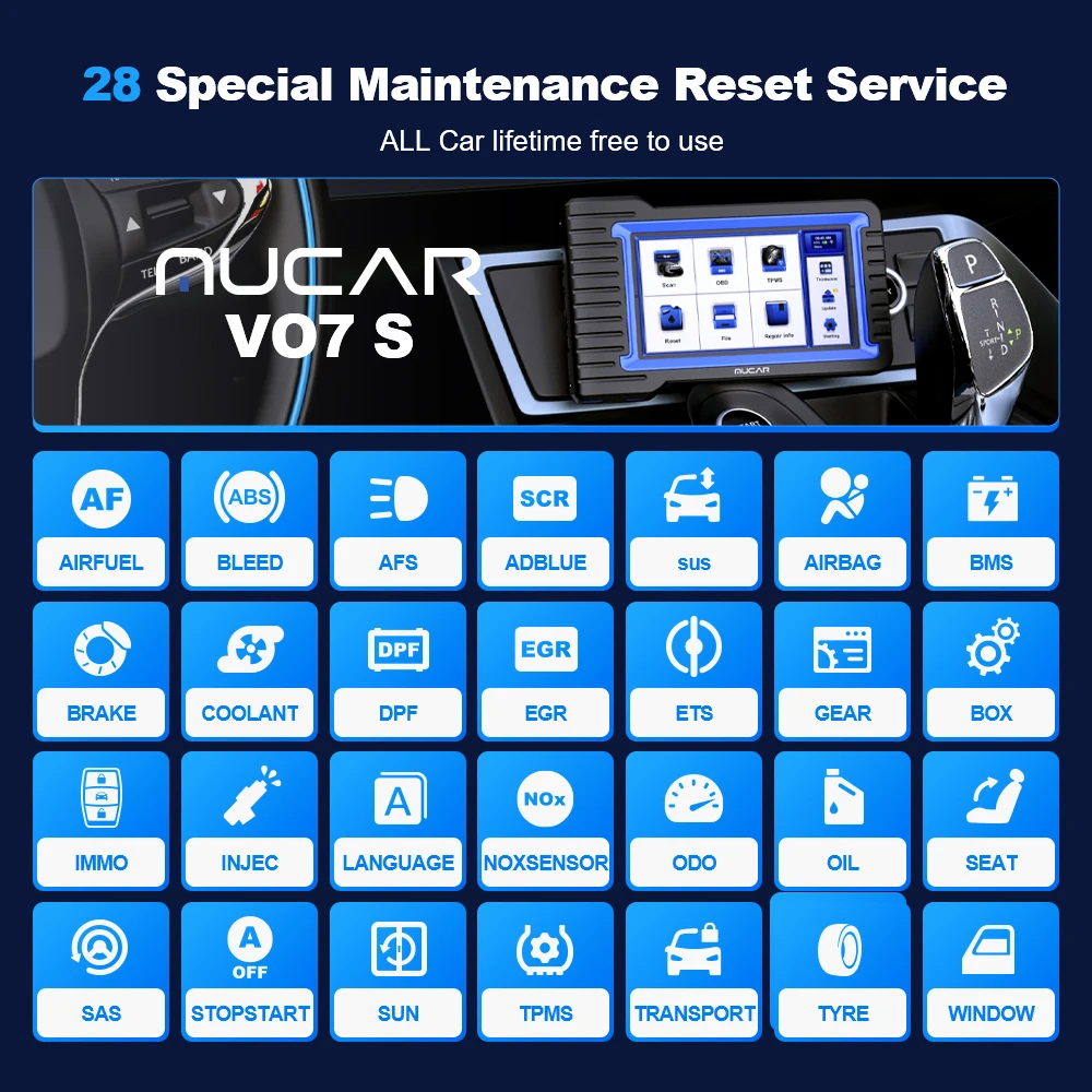 MUCAR VO7S/VO7 OBD2 Scanner Full System Diagnose 28 Reset Diagnostic Tool ECU Coding Active Test/Bi-directional Free for All Car