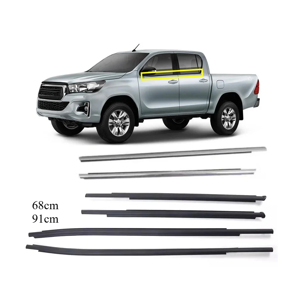 

Комплект из 4 уплотнителей стекол (черные или хромированные) для Toyota Hilux 15-20, защита от непогоды, ламинированные, артикул 68210-0K010