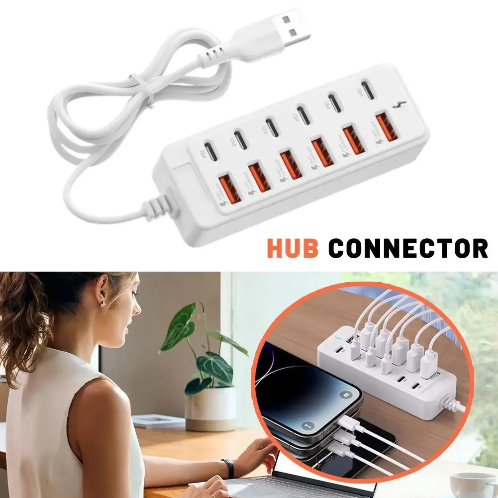 12 in 1 USB Charging Hub 66W 6 USB 6 Type C Multi Port Power Strip with 1M Cord for Laptop Phone Power Strip Home Office