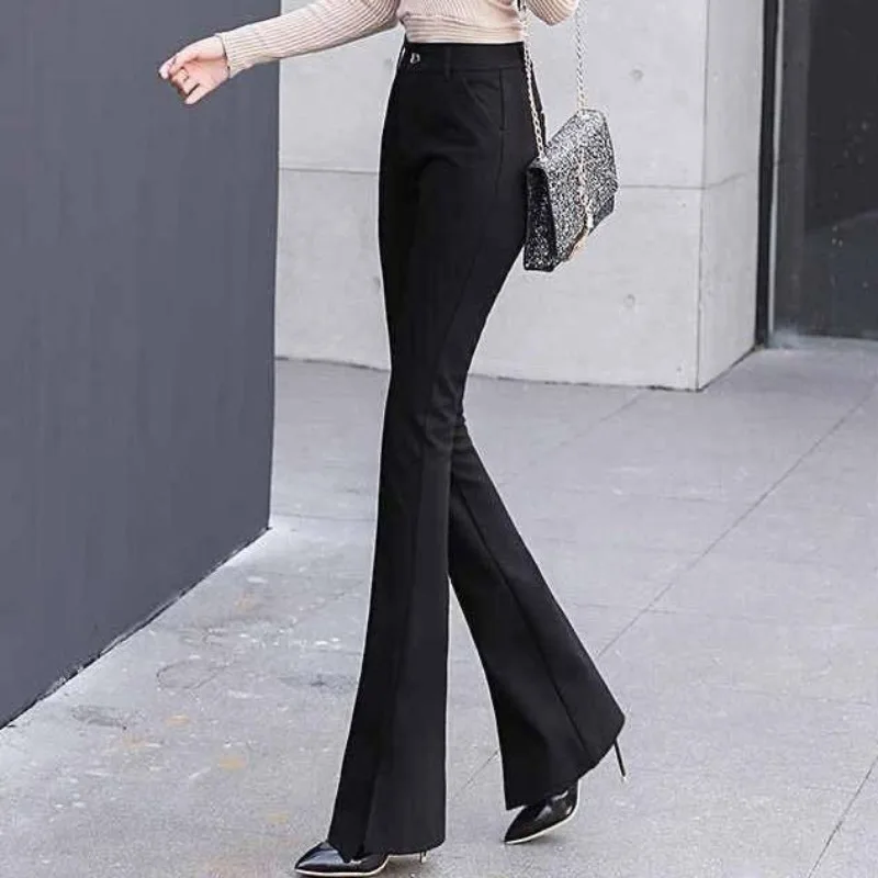 Black Autumn Winter Woman Trousers Slit High Waist Flare Pants for Women Aesthetic One Size Harajuku Original Slacks Cotton 90s