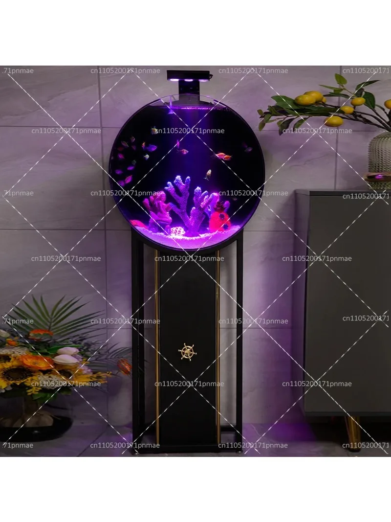 Creative Round Desktop Fish Tank Eco-Friendly Small Aquarium for Living Room Ornamental Display