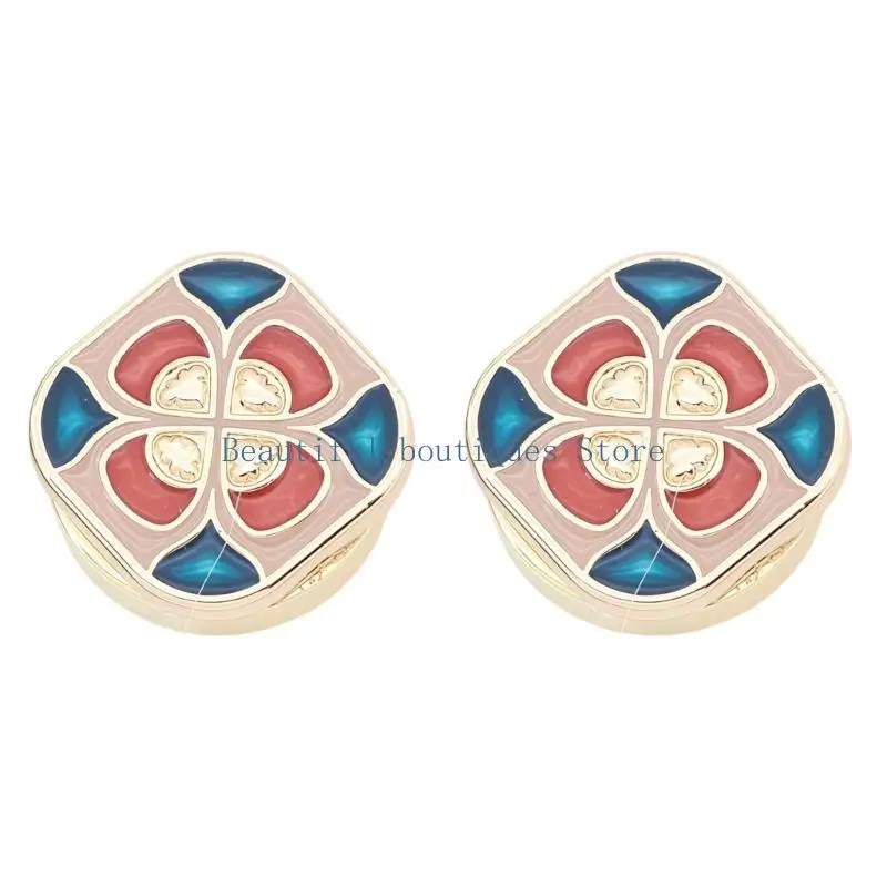 U4LF No Sew Button Cover Set for Dress Shirts, Gold Tone Square Decorative Accessories with Hinged Back Detail, Set of 2