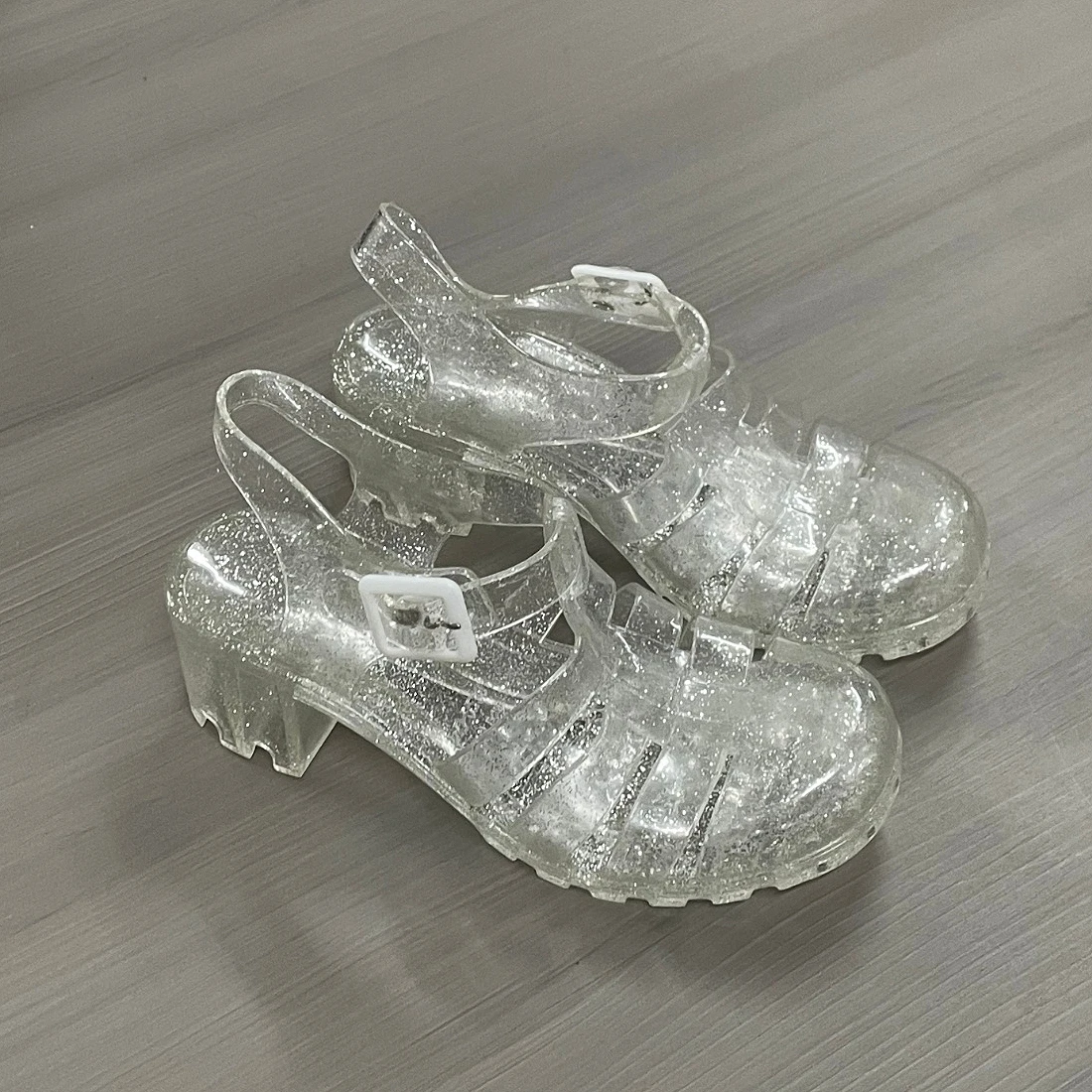 Xingliupi Women's New Sandals Height Increasing Shoes Fashion Square Head Cup-shaped Crystal Soft Bottom Slippers Jelly Shoes