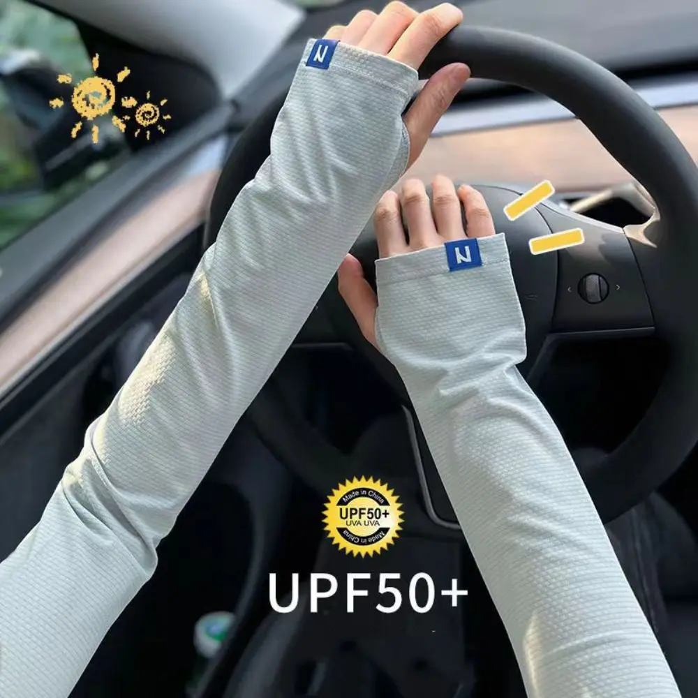 Anti-UV Ice Silk Sleeves Sun Protection Cover Cooling Sleeves Thin Long Gloves Arm Warmers Driving Gloves Sunscreen Sleeves