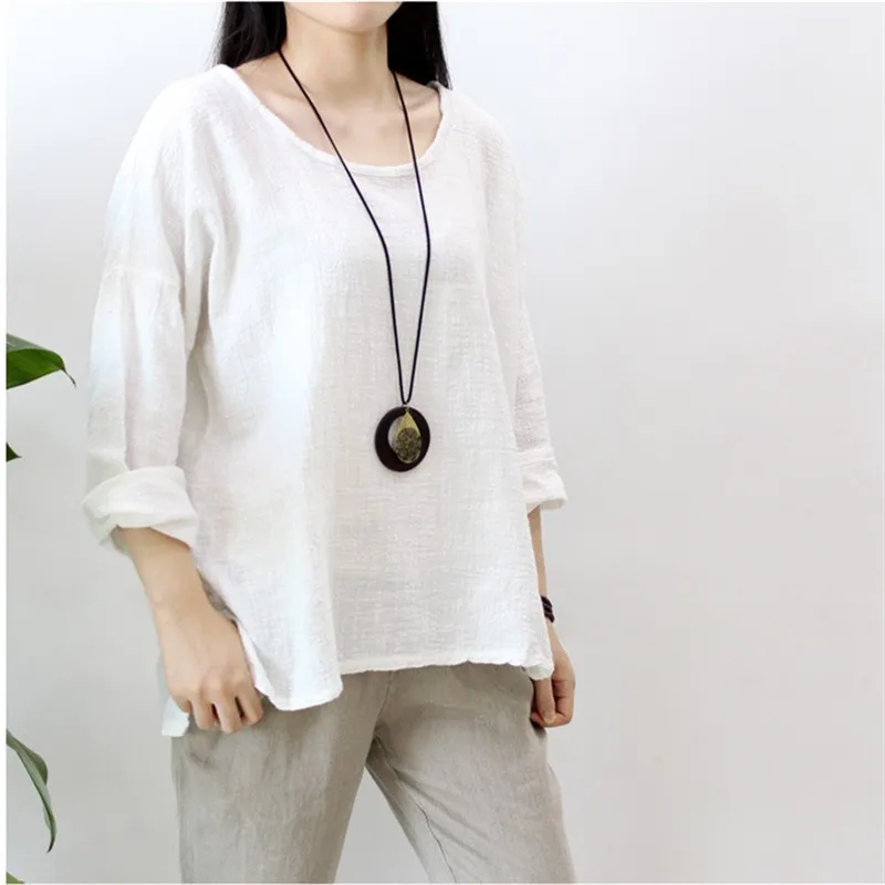 Loose Fit Bamboo Rayon Crew Ne T-irt Simple Artistic Women's Faion Long Sve Busin Casual  Color irt