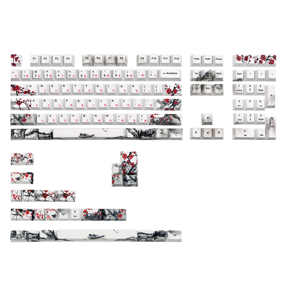 OEM PBT Keycaps US Korean Japanese Russian Cpas For Cross Switch Mechanical Gaming Keyboards No Backlit Plum Blossom Keycaps