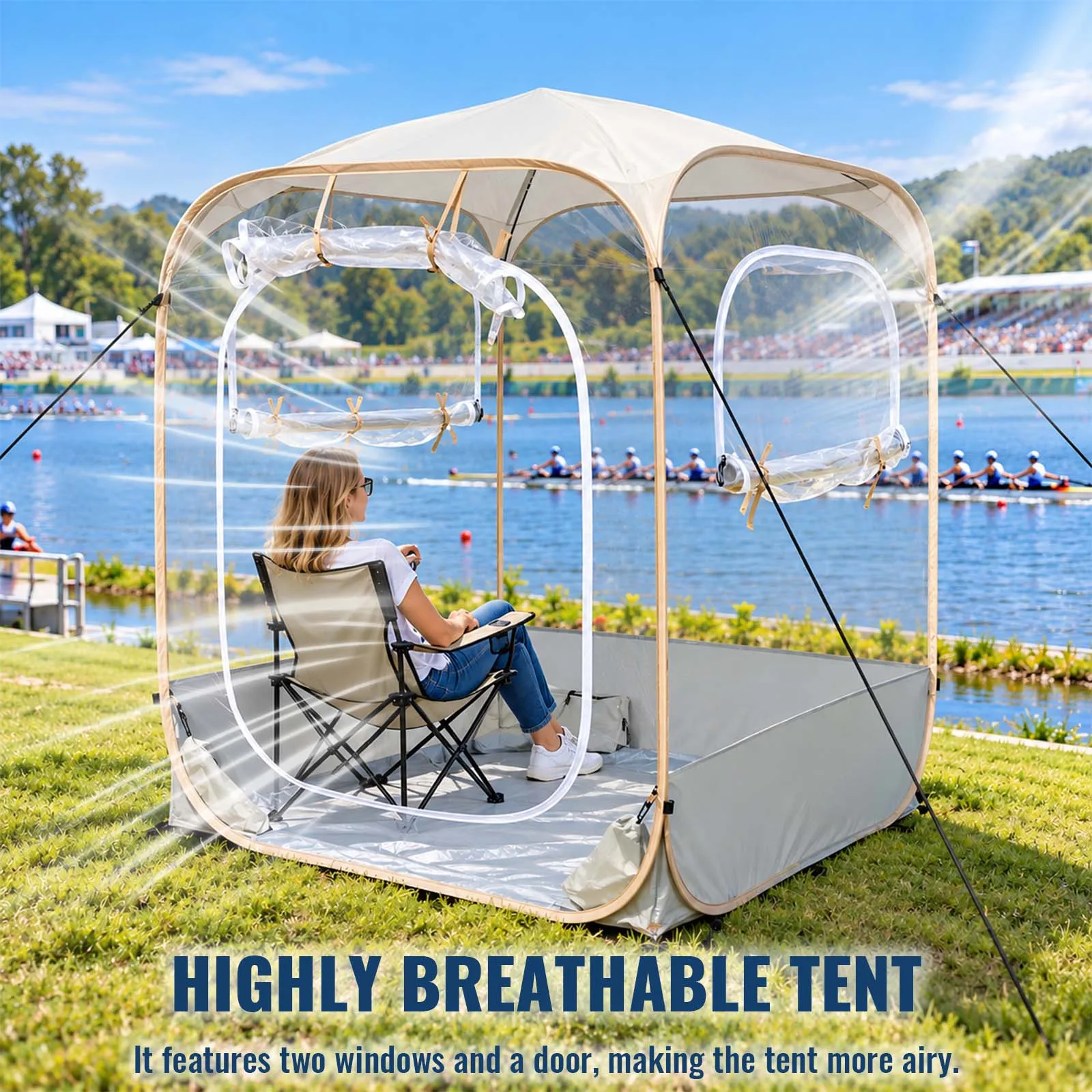 Clear Pop Up Beach Tent Transparent Portable with Ground Pegs for Sunbathing Relaxation Reading