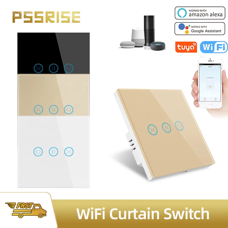 

PSSRISE Tuya WiFi Smart Curtai Switch EU Smart Glass Panel Wall Touch Switch Smart life APP Control Works with Alexa Google Home